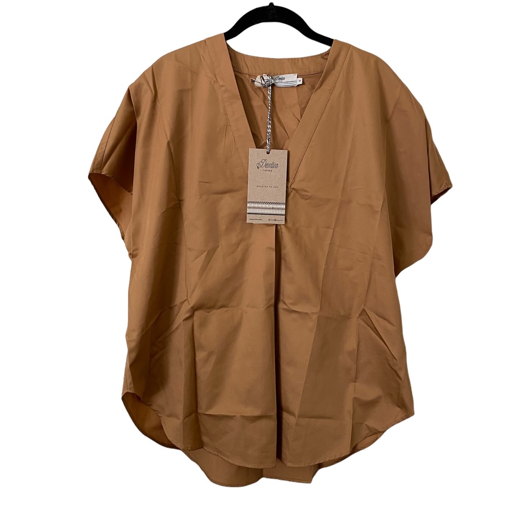 DEVOTION TWINS Cotton Blouse in Camel Sz Small NWT